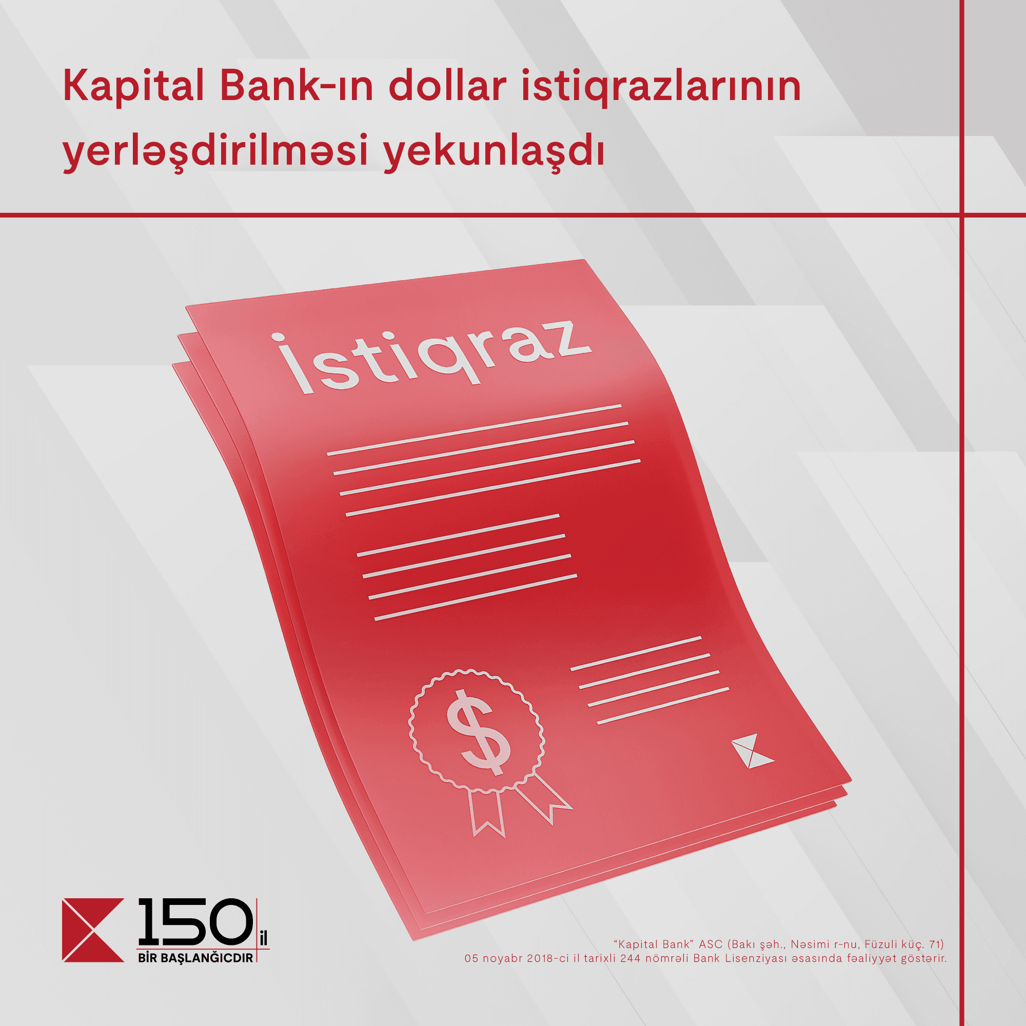 Kapital Bank-ın dollar istiqrazlarının abunə yazılışı ilə yerləşdirilməsi yekunlaşdı