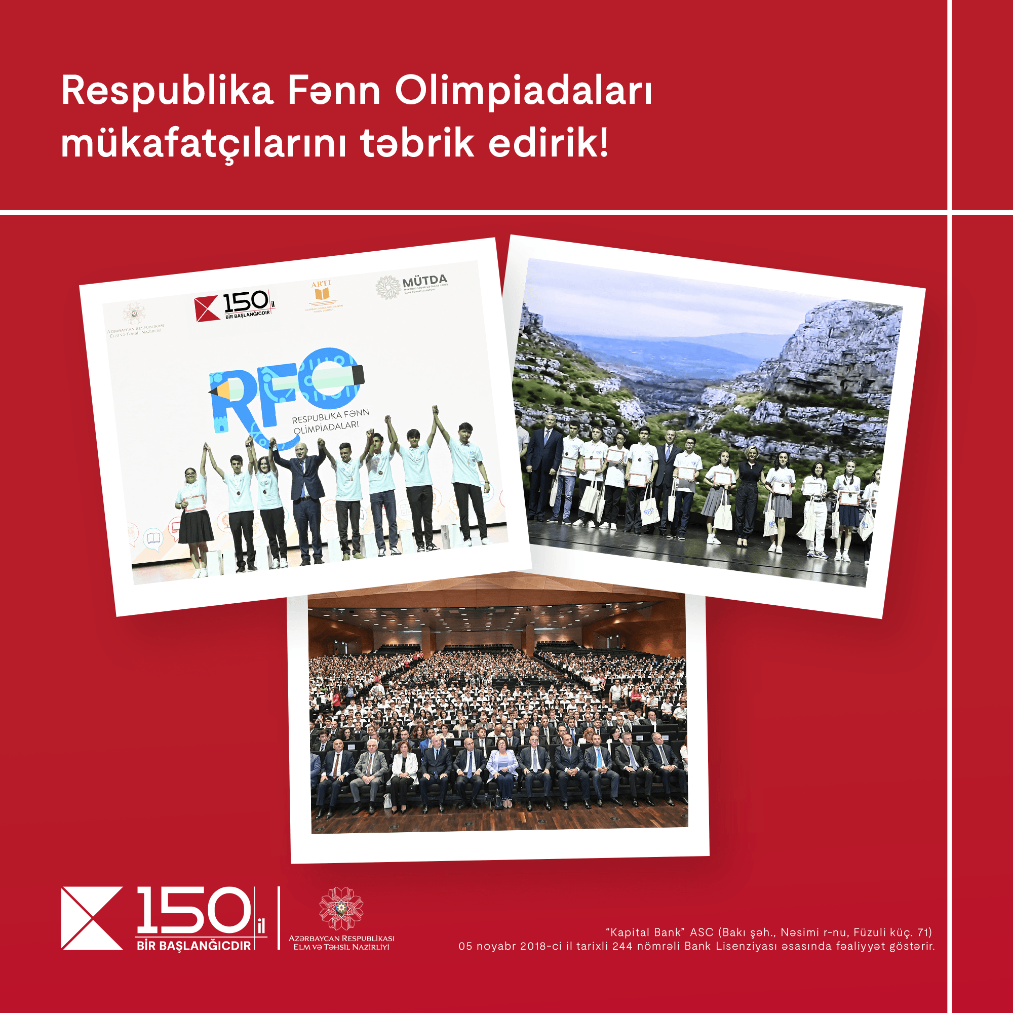 Kapital Bank-ın dəstəyi ilə keçirilən Respublika Fənn Olimpiadalarının qaliblərinə mükafatlar təqdim olundu