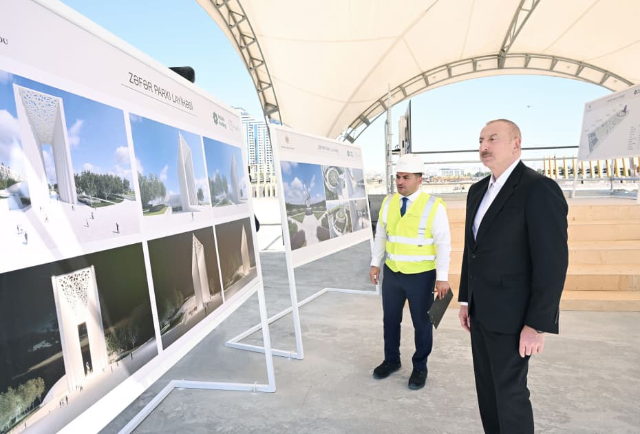 Prezident İlham Əliyev Bakıda Zəfər parkında aparılan tikinti işləri ilə tanış olub