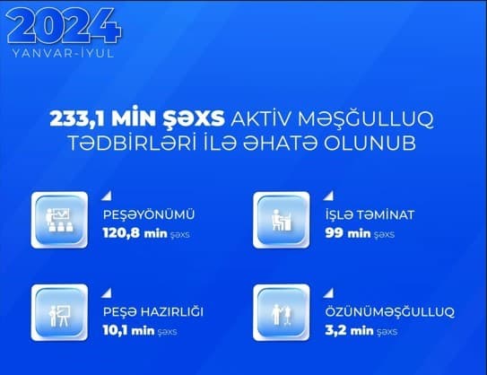 Yanvar-iyul aylarında 233,1 min şəxs aktiv məşğulluq tədbirləri ilə əhatə olunub