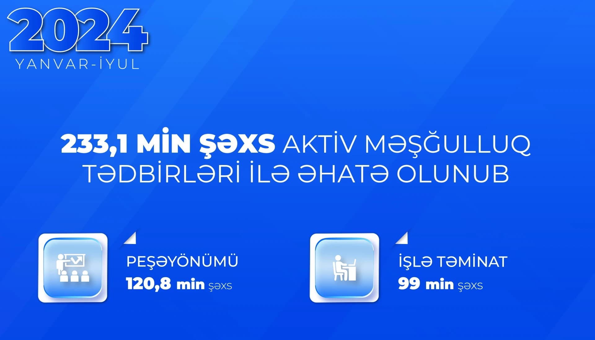 Yanvar-iyul aylarında 233,1 min şəxs aktiv məşğulluq tədbirləri ilə əhatə olunub