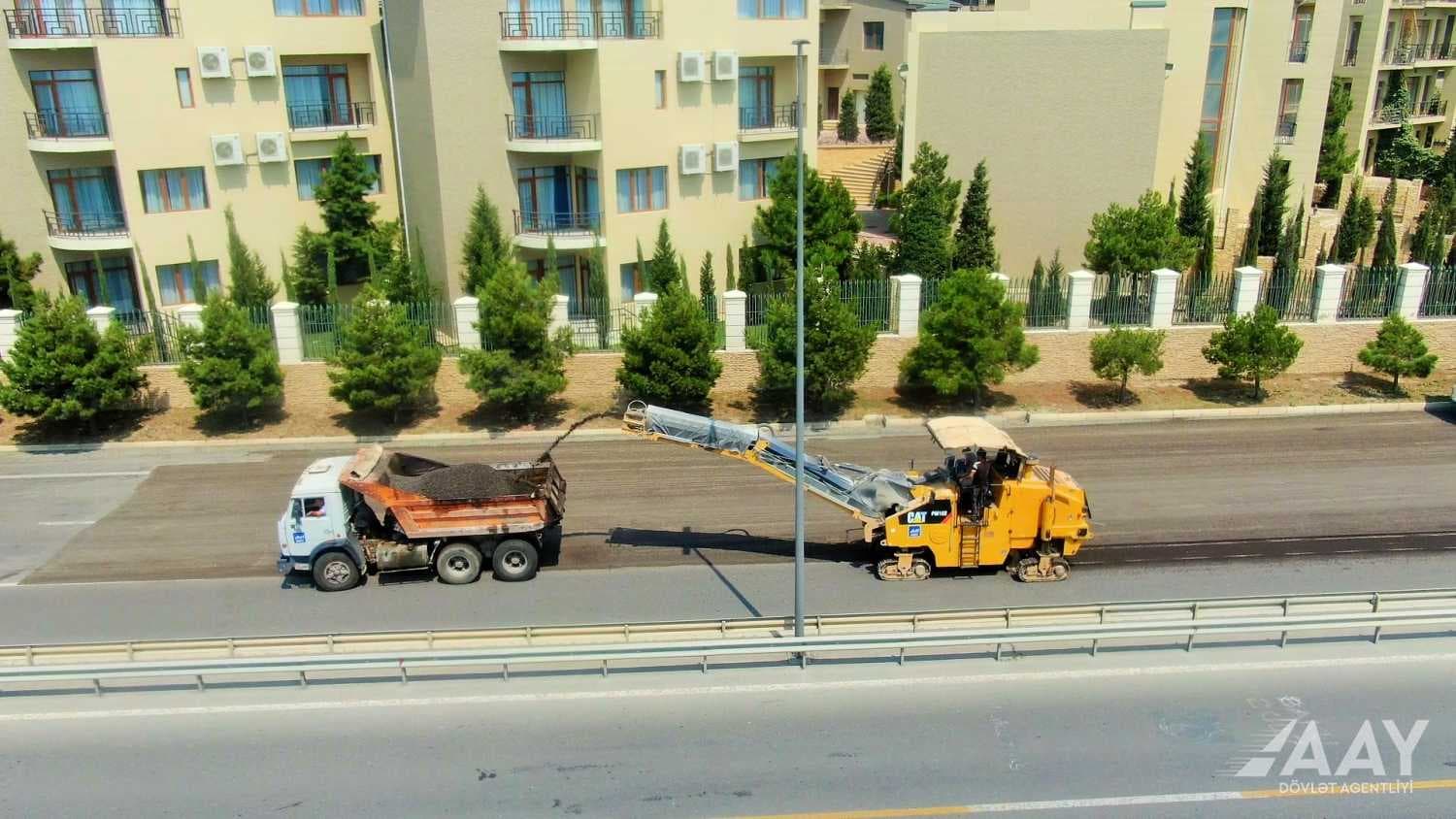 Salyan şosesində təmir işləri davam etdirilir - FOTO