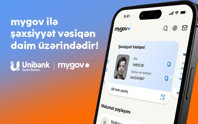 Unibank-ın xidmətlərindən rəqəmsal şəxsiyyət vəsiqənizlə istifadə edə bilərsiniz