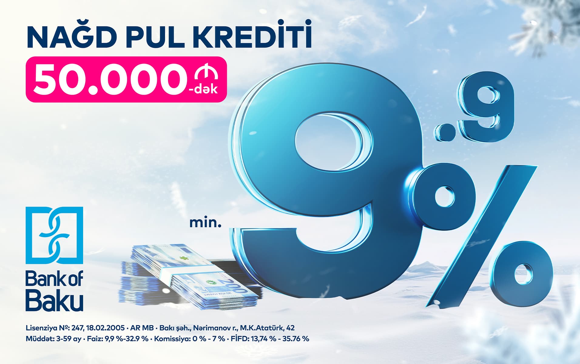 Bank of Baku faizləri endirdi:min. 9.9%-lə 50.000 AZN-dək KREDİT!