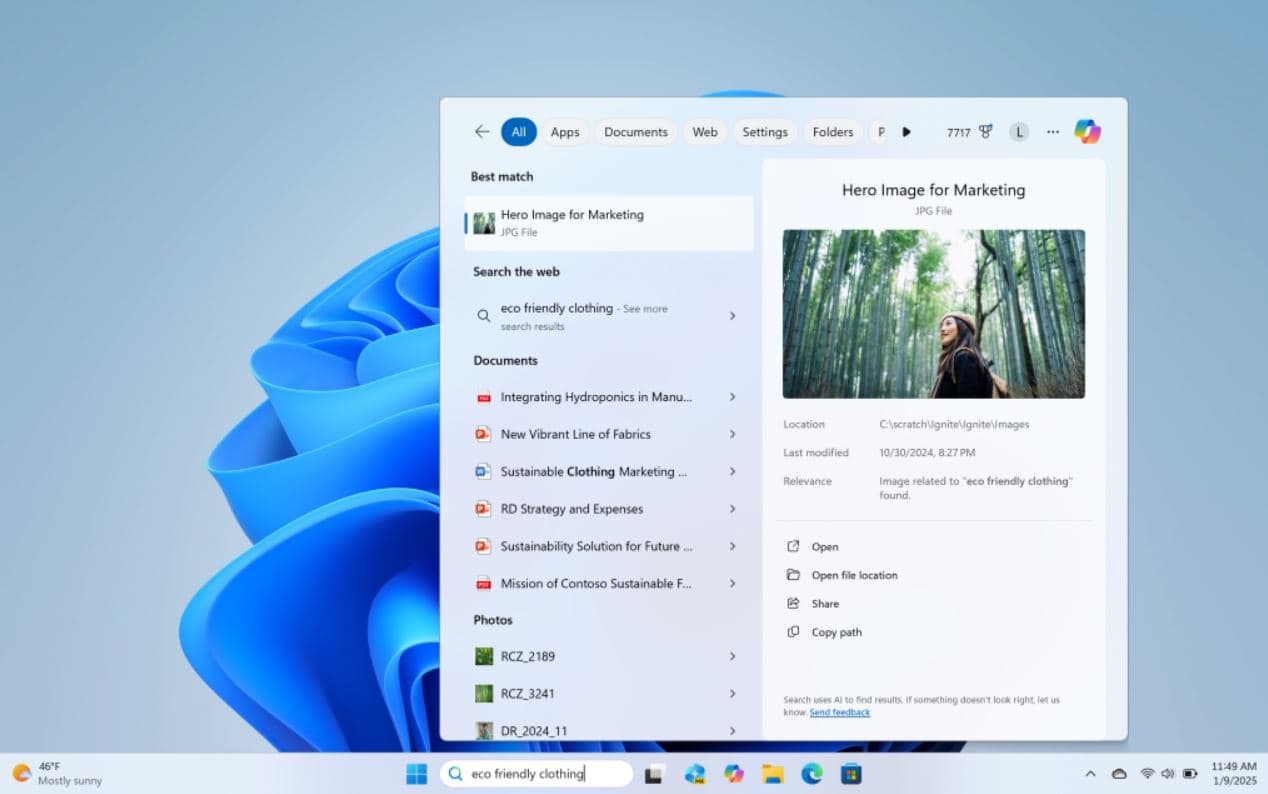 Windows 11-də AI ilə fayl axtarışı yaradılır