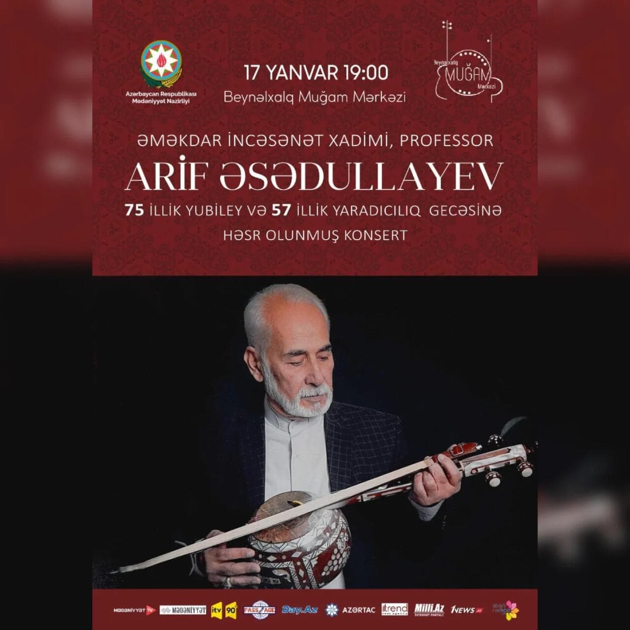 Beynəlxalq Muğam Mərkəzində görkəmli kamança ifaçısı Arif Əsədullayevin yubileyi qeyd edilib
