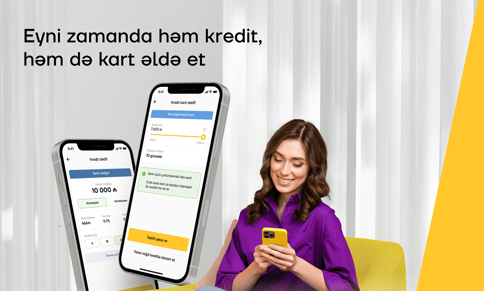Yelo App-də kredit və taksit kartını eyni zamanda əldə et