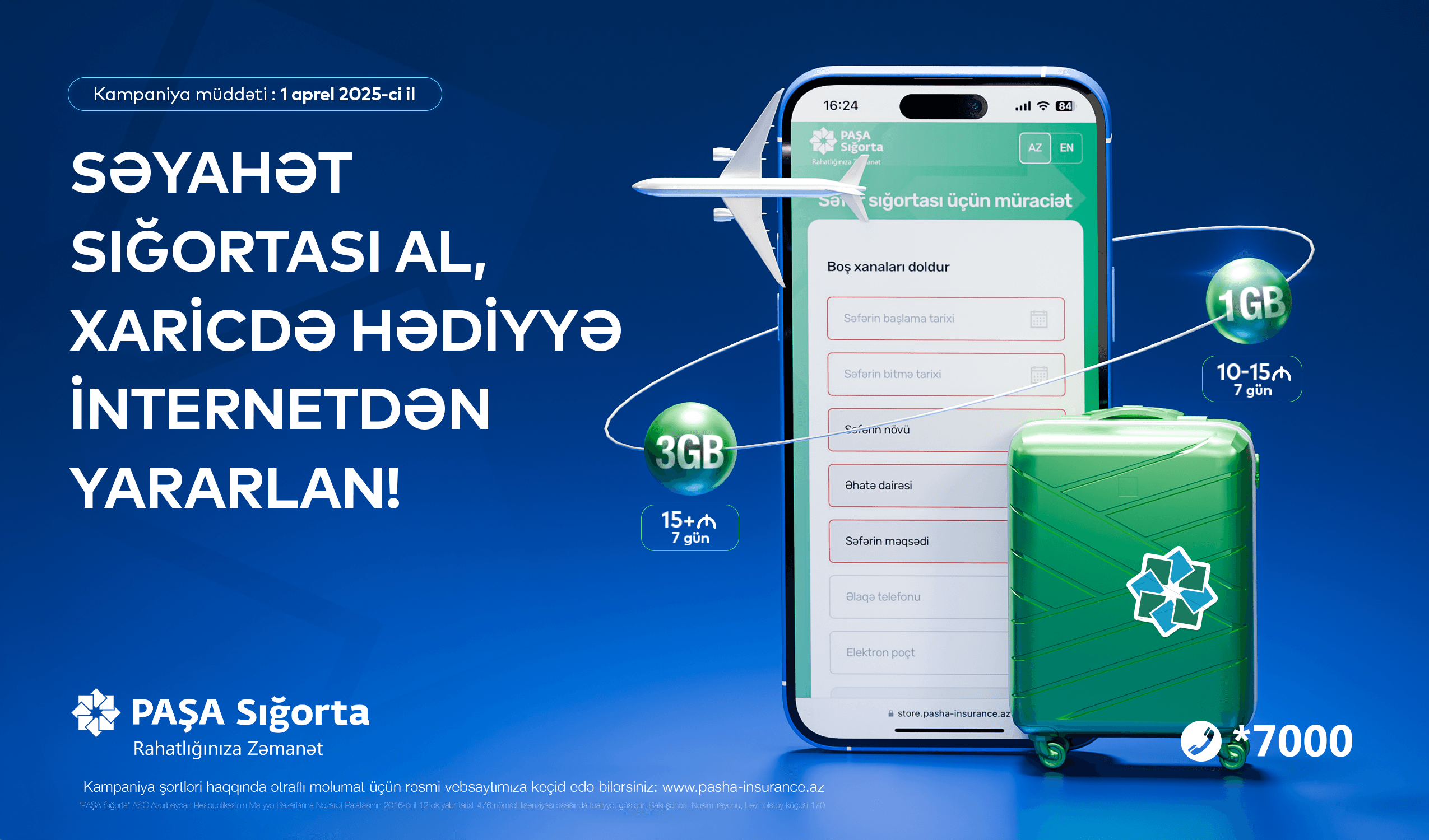 PAŞA Sığorta səyahətə gedən müştərilərinə hədiyyə internet paket təqdim edir!