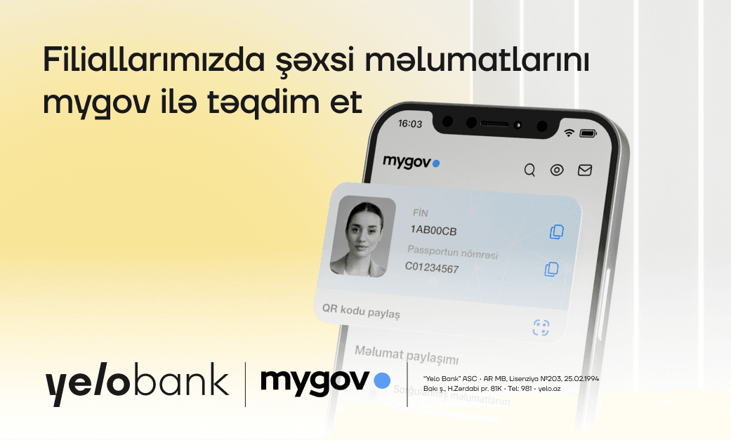 Yelo Bank filiallarında rəqəmsal şəxsiyyət vəsiqəsi ilə xidmətlərdən faydalanın