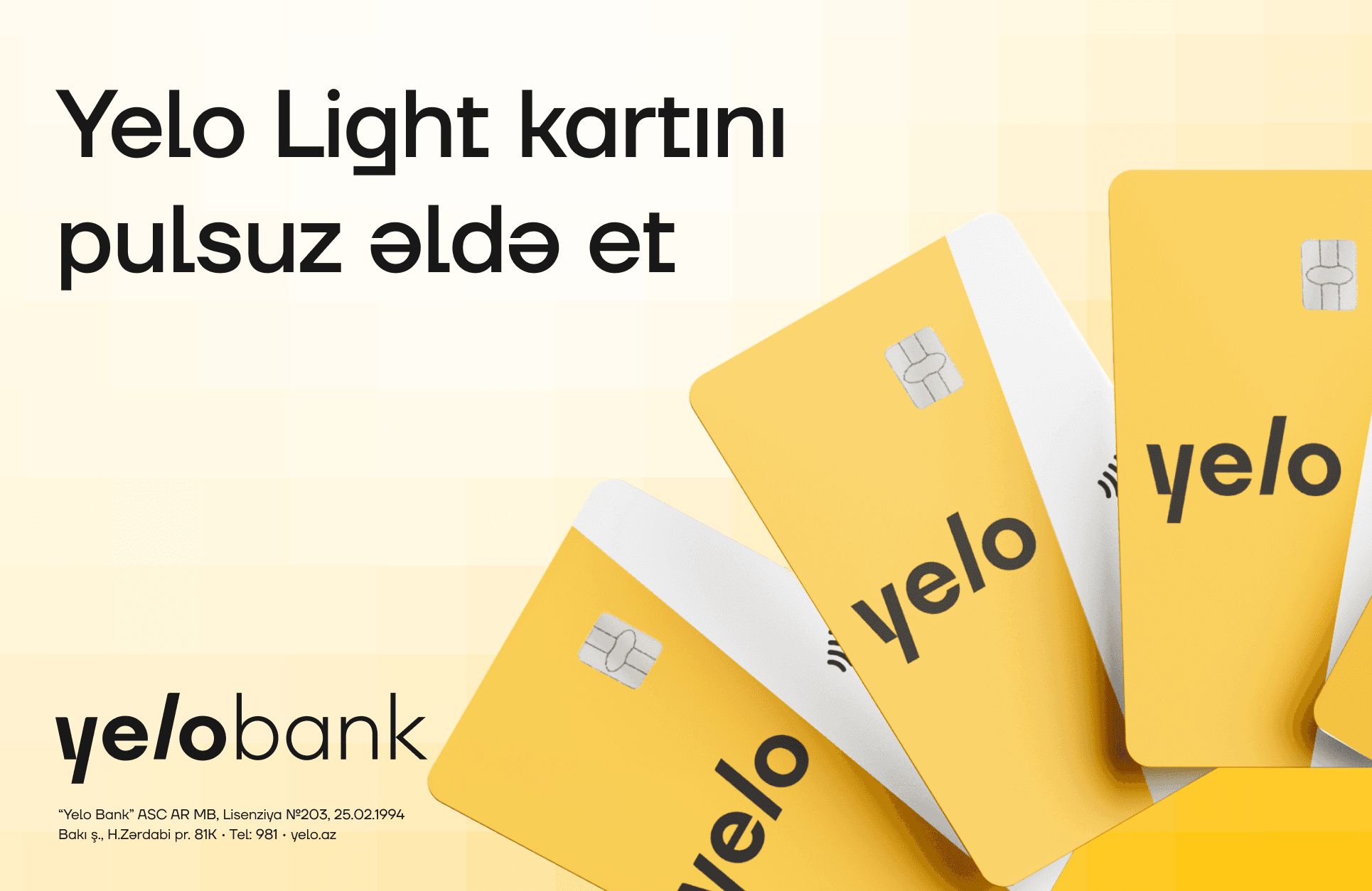 Yelo Bank-dan pulsuz debet kart!
