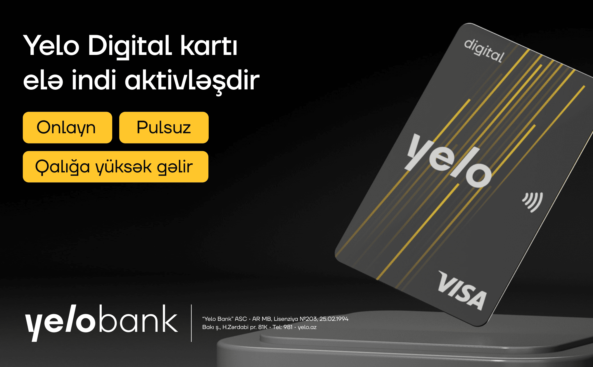Yelo Bank-dan yeni rəqəmsal kart: Yelo Digital Card!