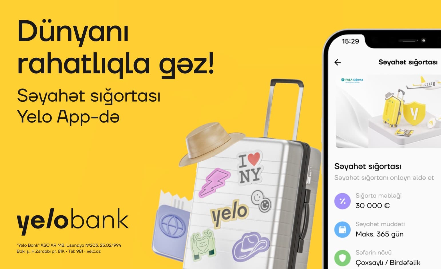 Tam onlayn səyahət sığortası Yelo App-də