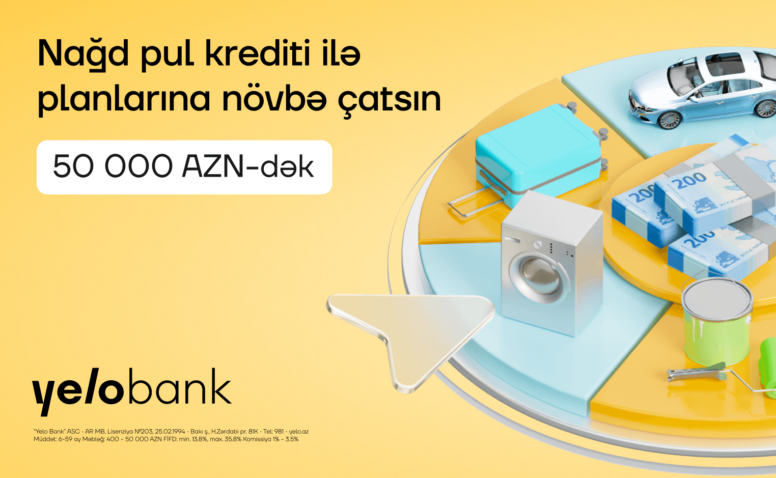Yelo Bank-dan 50 000 AZN-dək krediti sərfəli və sürətli əldə et