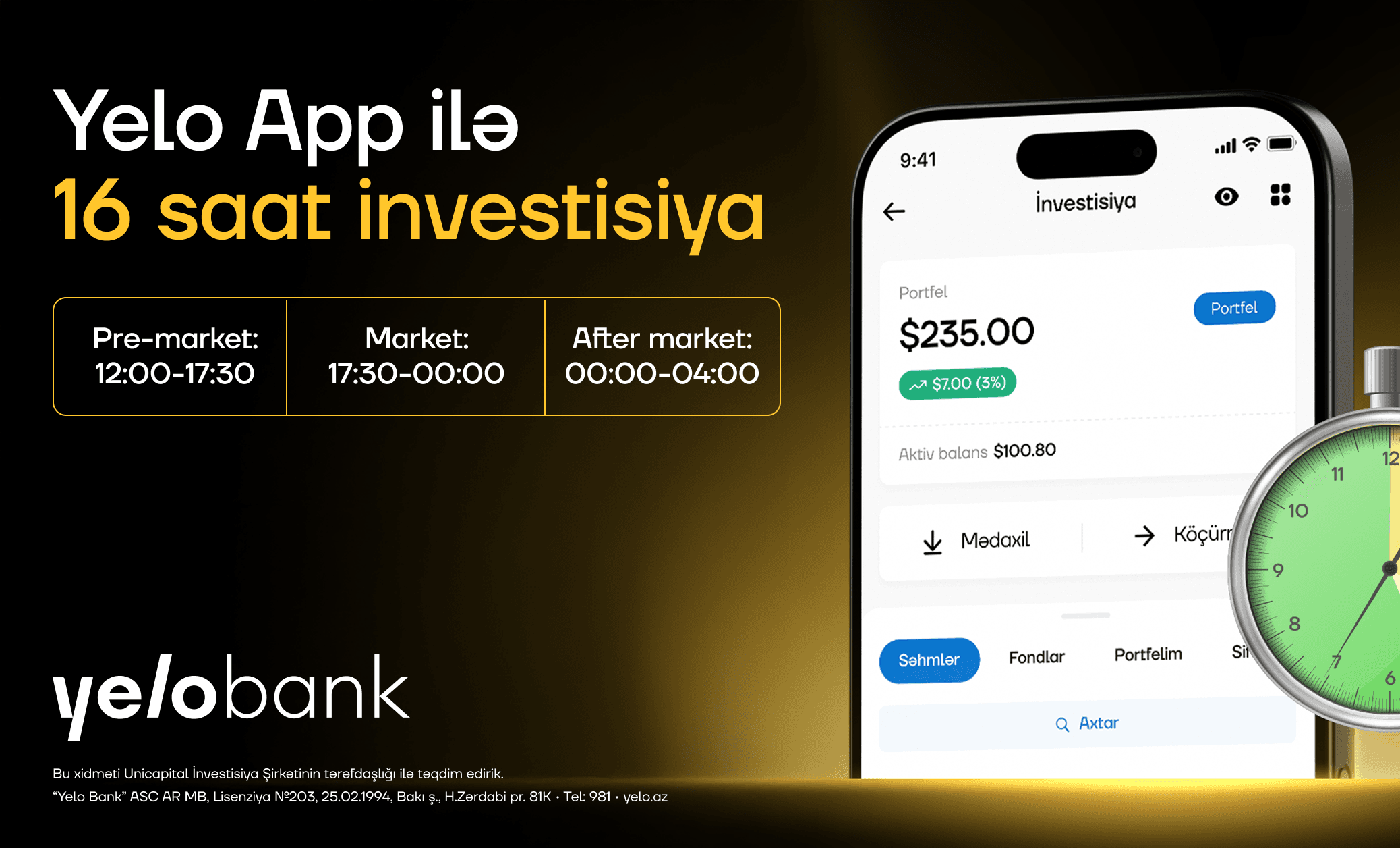 Yelo Invest-də limit sifarişi funksiyası aktiv oldu
