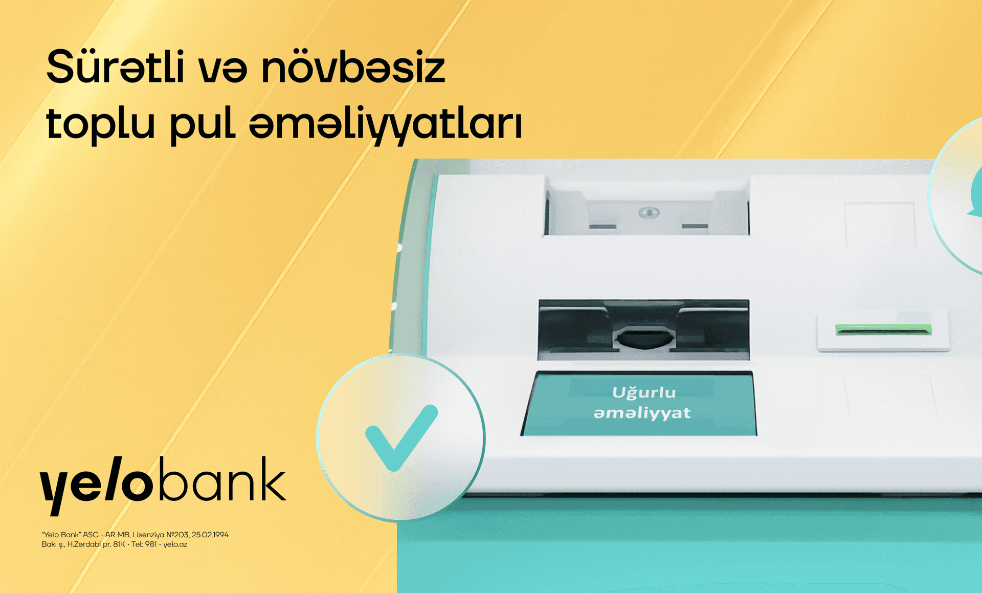 Yelo Bank müştərilərinin rahatlığı üçün toplu mədaxillər "KorpON" terminallarında!
