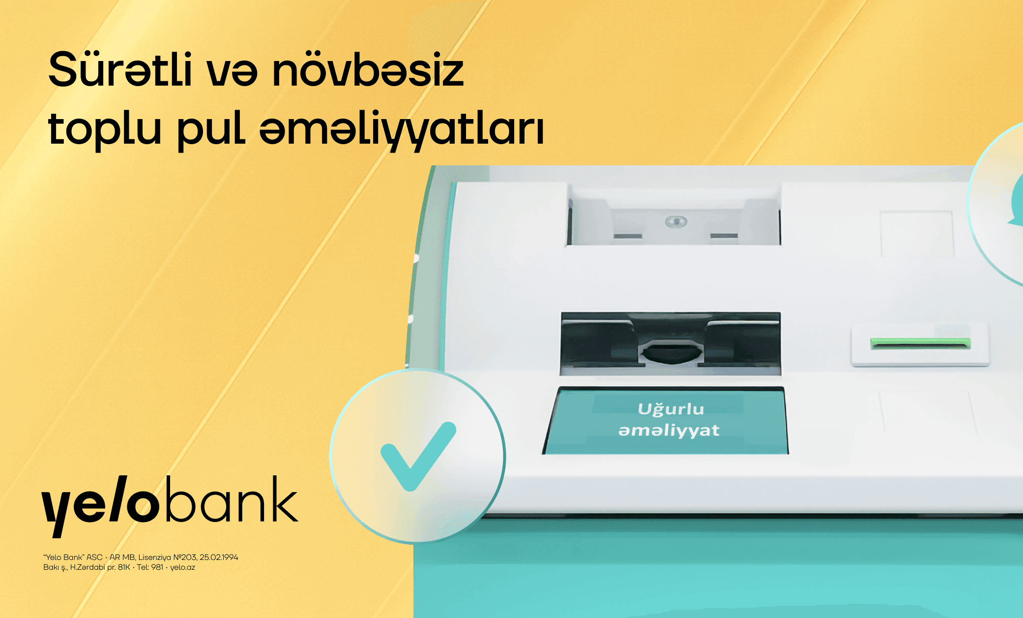Yelo Bank müştərilərinin rahatlığı üçün toplu mədaxillər "KorpON" terminallarında!