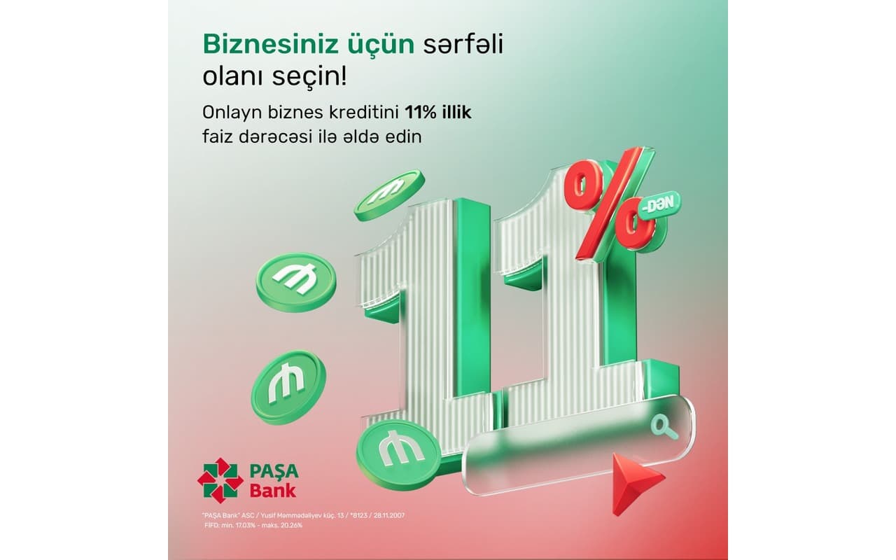 “PAŞA Bank”dan sahibkarlar üçün yeni endirimli biznes kredit kampaniyası!