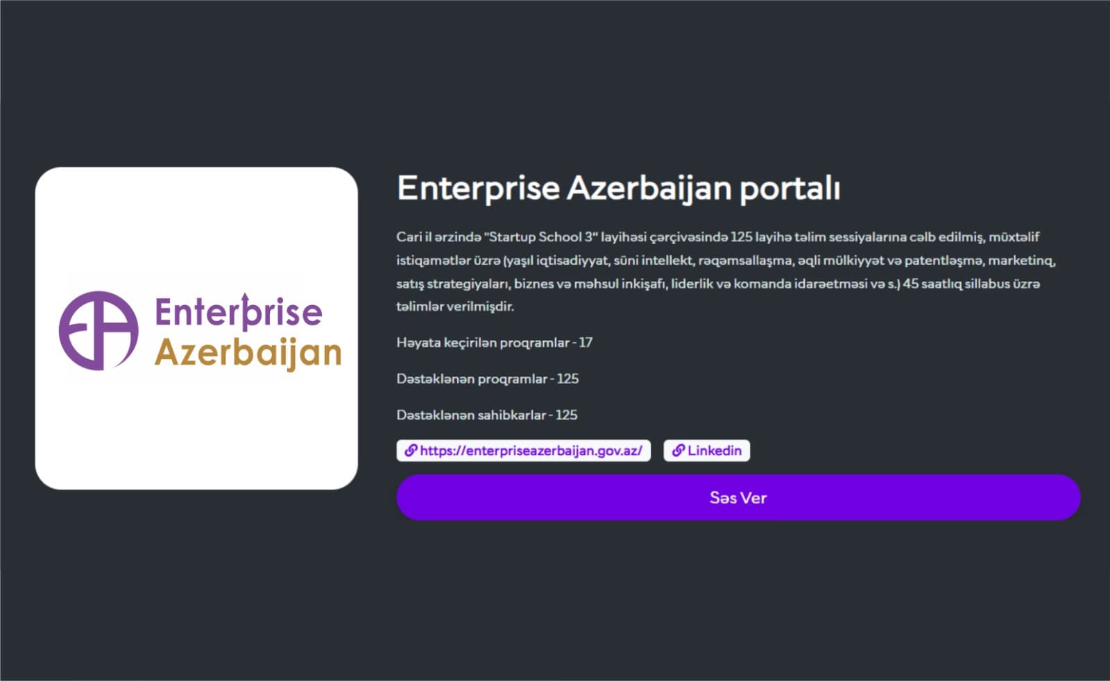 “Enterprise Azerbaijan” portalı “IDDA Awards 2025” müsabiqəsində “İlin Ekosistem Oyunçusu” nominasiyasında yarışır