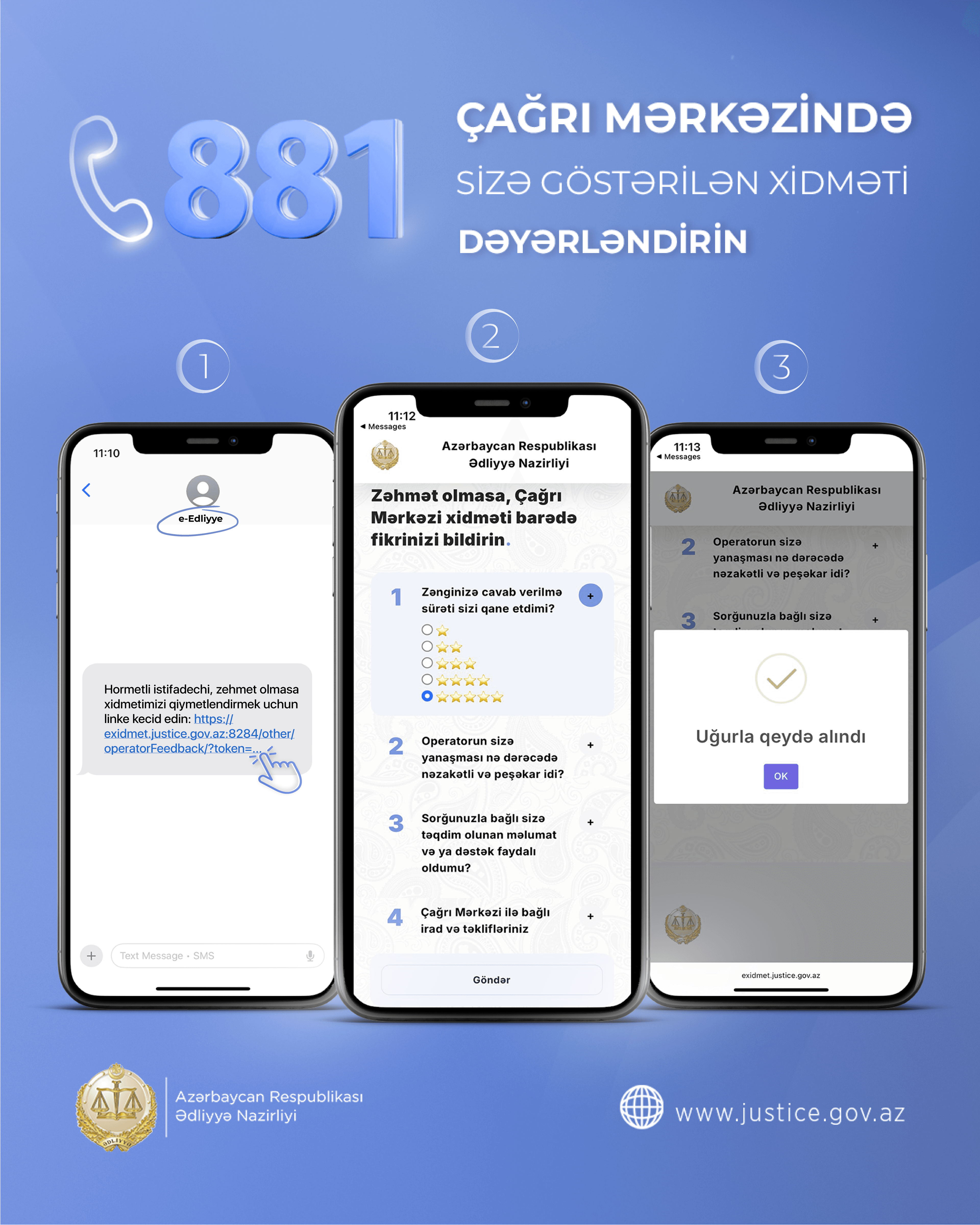 Ədliyyə Nazirliyinin “881” Çağrı Mərkəzində noyabr ayında xidmət səviyyəsi 90 faiz təşkil edib