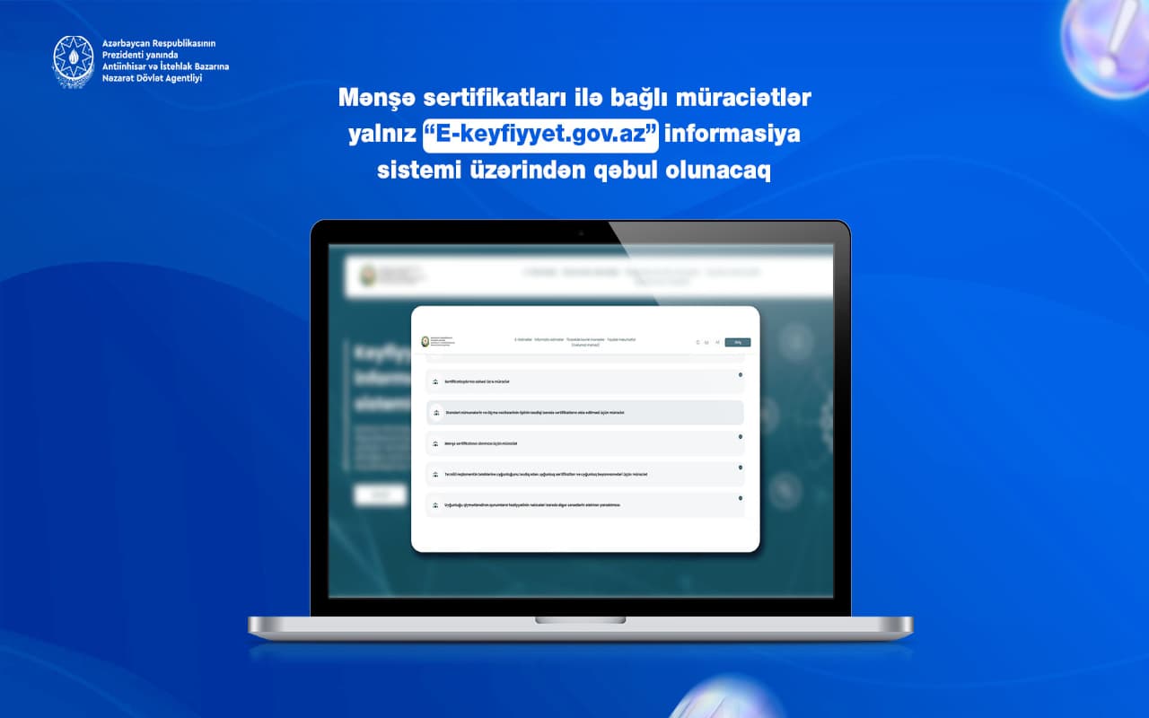 2026-cı ildən mənşə sertifikatları yalnız E-keyfiyyet.gov.az üzərindən veriləcək