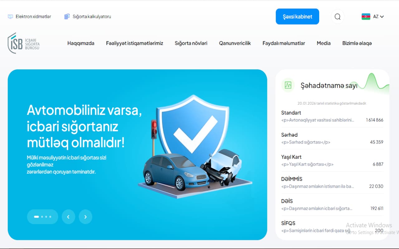 İSB saytında icbari sığorta növləri, sığorta hadisələri və prosedur qaydaları barədə məlumatlar sistemləşdirilib