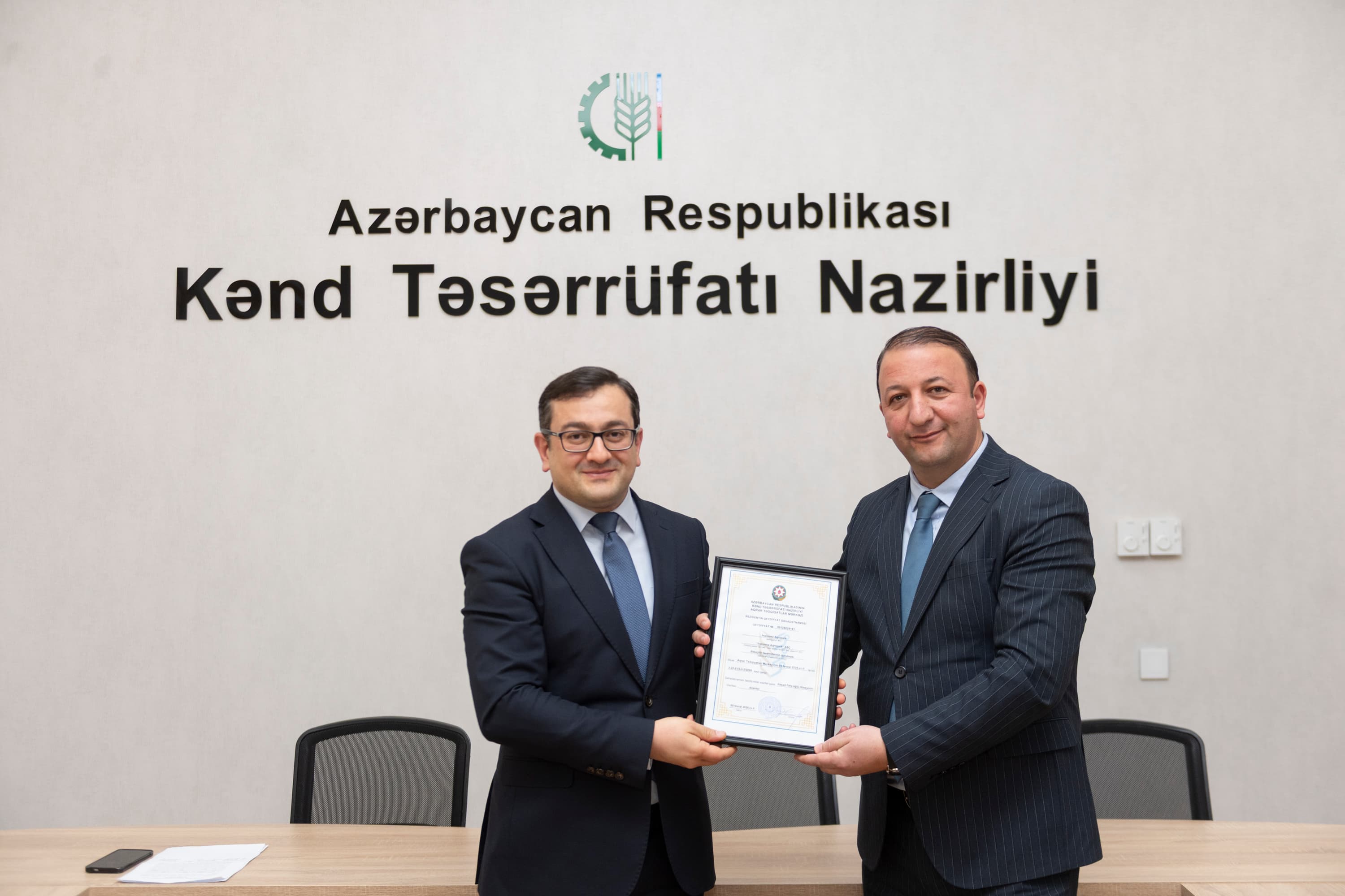 “İvanovka Aqropark”a qeydiyyat şəhadətnaməsi təqdim edilib