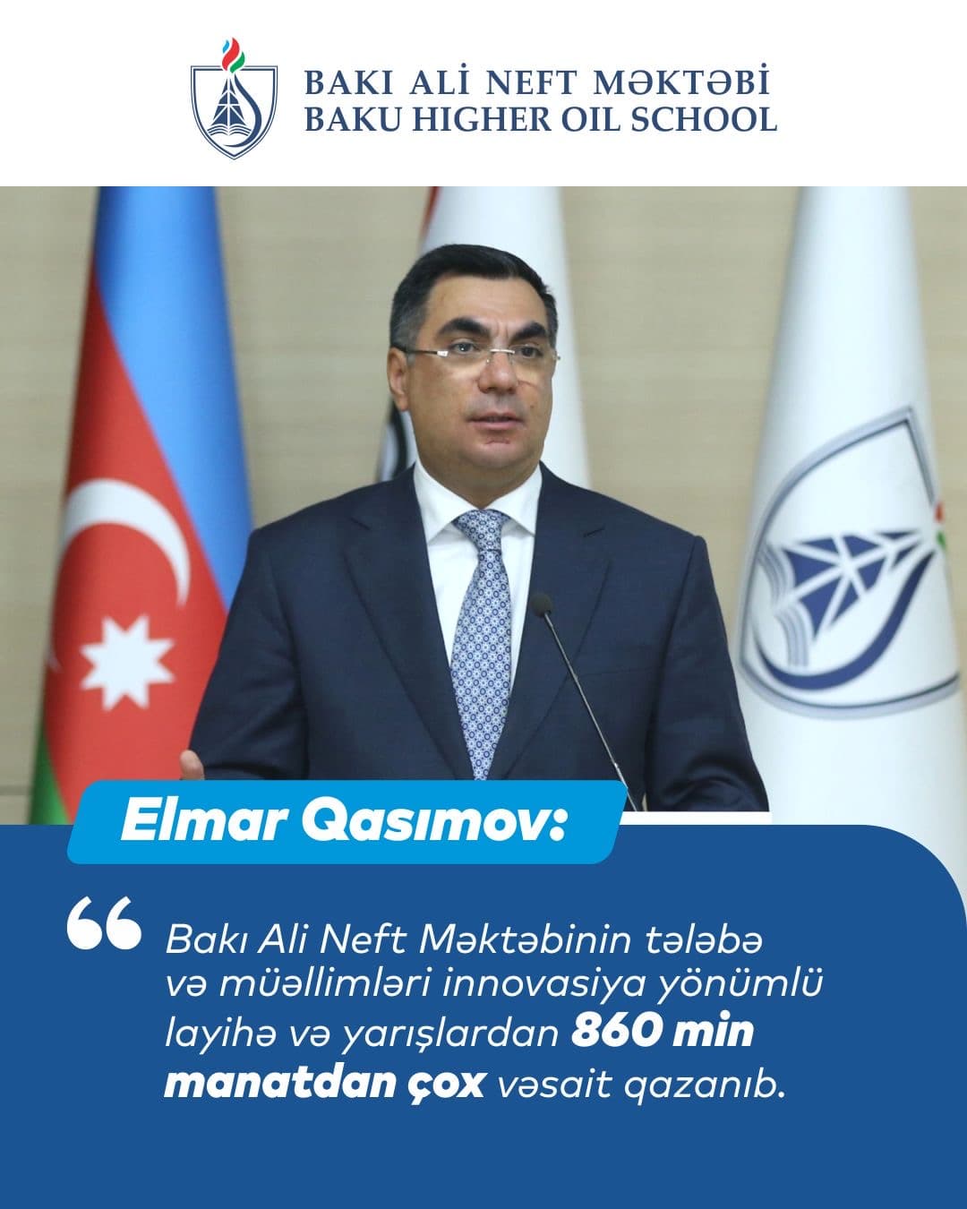BANM-in rektoru Elmar Qasımov: “İnnovasiya yönümlü layihə və yarışlardan 860 min manatdan çox vəsait əldə edilib” BANM-in rektoru Elmar Qasımov: “İnnovasiya yönümlü layihə və yarışlardan 860 min manatdan çox vəsait əldə edilib” - Şəkil 1