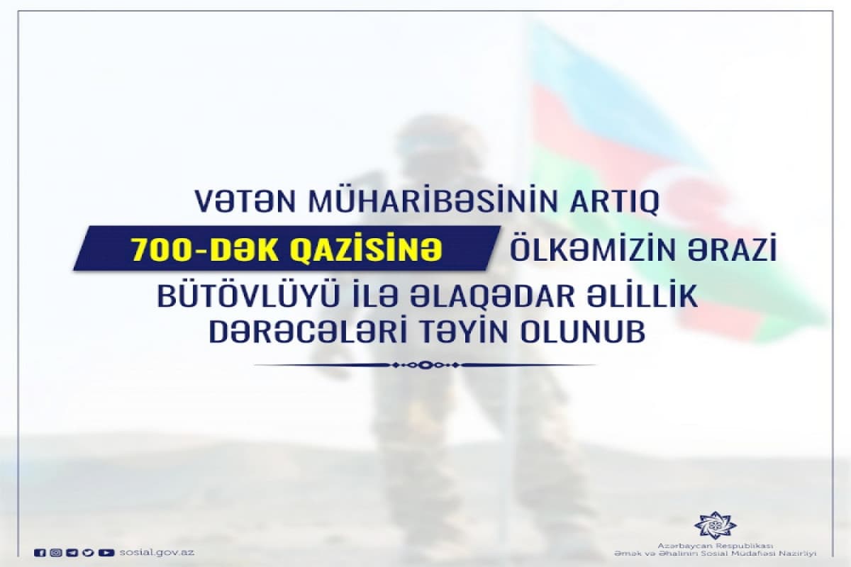 Vətən müharibəsinin 700-dək qazisinə əlillik dərəcələri təyin olunub Vətən müharibəsinin 700-dək qazisinə əlillik dərəcələri təyin olunub