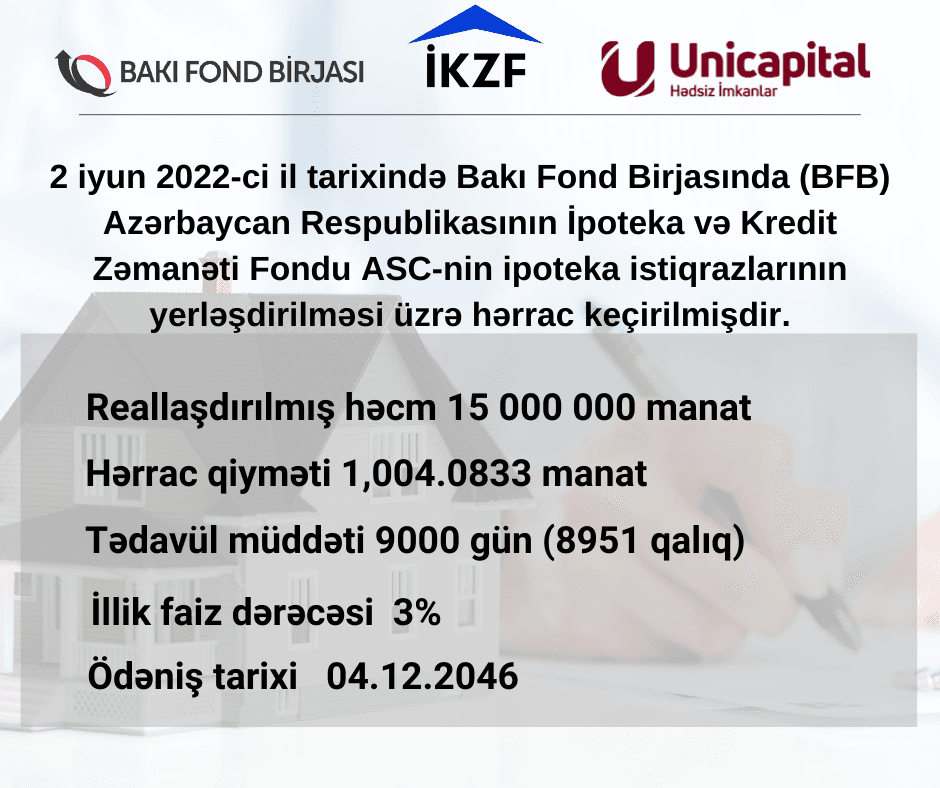 İpoteka və Kredit Zəmanət Fondunun istiqrazlarının yerləşdirilməsi üzrə hərrac keçirilib İpoteka və Kredit Zəmanət Fondunun istiqrazlarının yerləşdirilməsi üzrə hərrac keçirilib