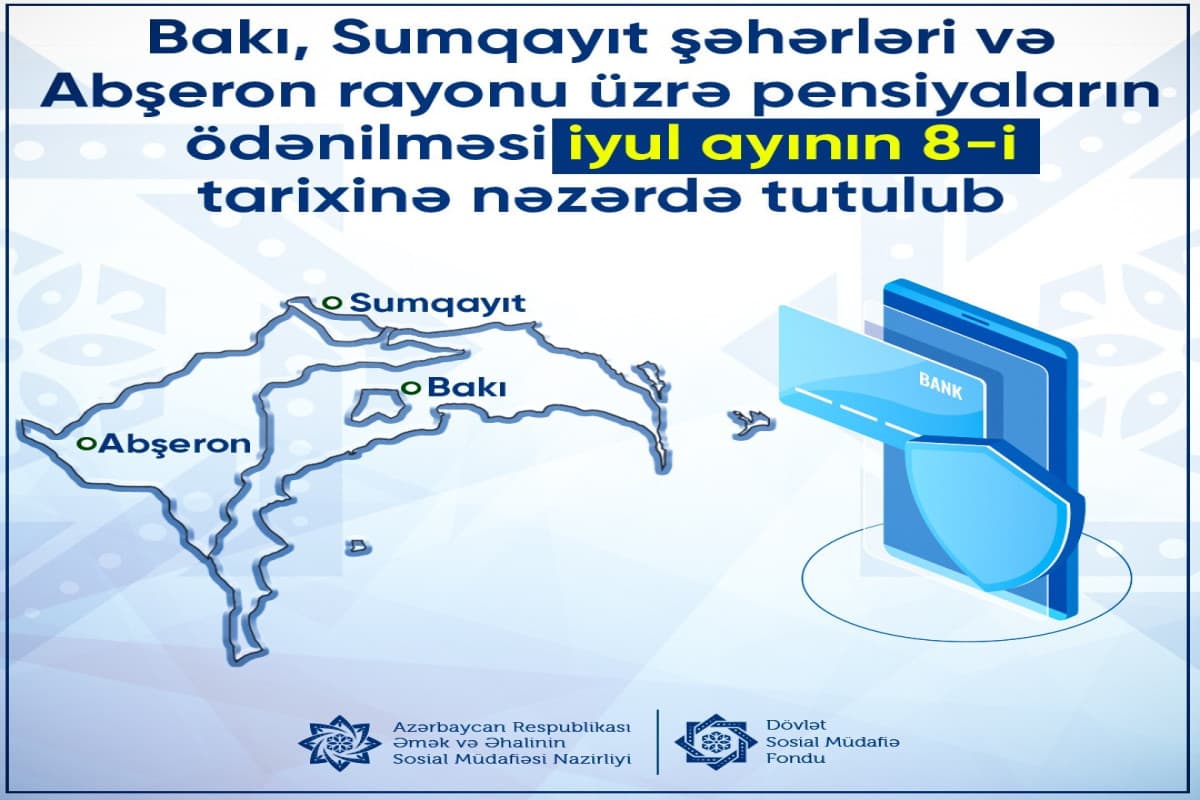 Sabah Bakı, Sumqayıt və Abşeron üzrə pensiyaların ödənilməsi nəzərdə tutulub Sabah Bakı, Sumqayıt və Abşeron üzrə pensiyaların ödənilməsi nəzərdə tutulub