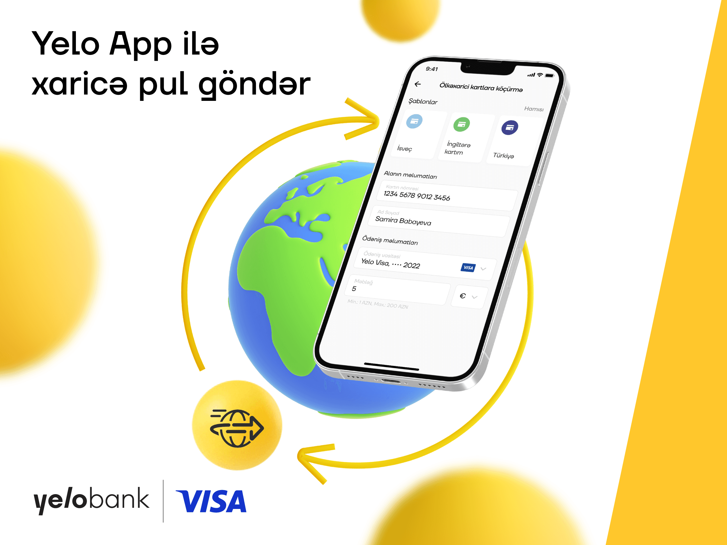 Yelo App ilə xarici bank kartlarına pul köçürün Yelo App ilə xarici bank kartlarına pul köçürün