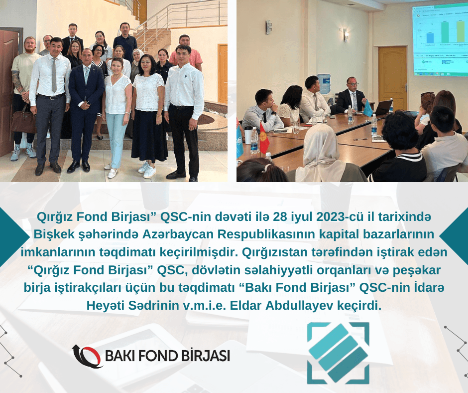 “Bakı Fond Birjası” QSC tərəfindən Azərbaycan Respublikasının kapital bazarlarının imkanlarının təqdimatı keçirilib “Bakı Fond Birjası” QSC tərəfindən Azərbaycan Respublikasının kapital bazarlarının imkanlarının təqdimatı keçirilib