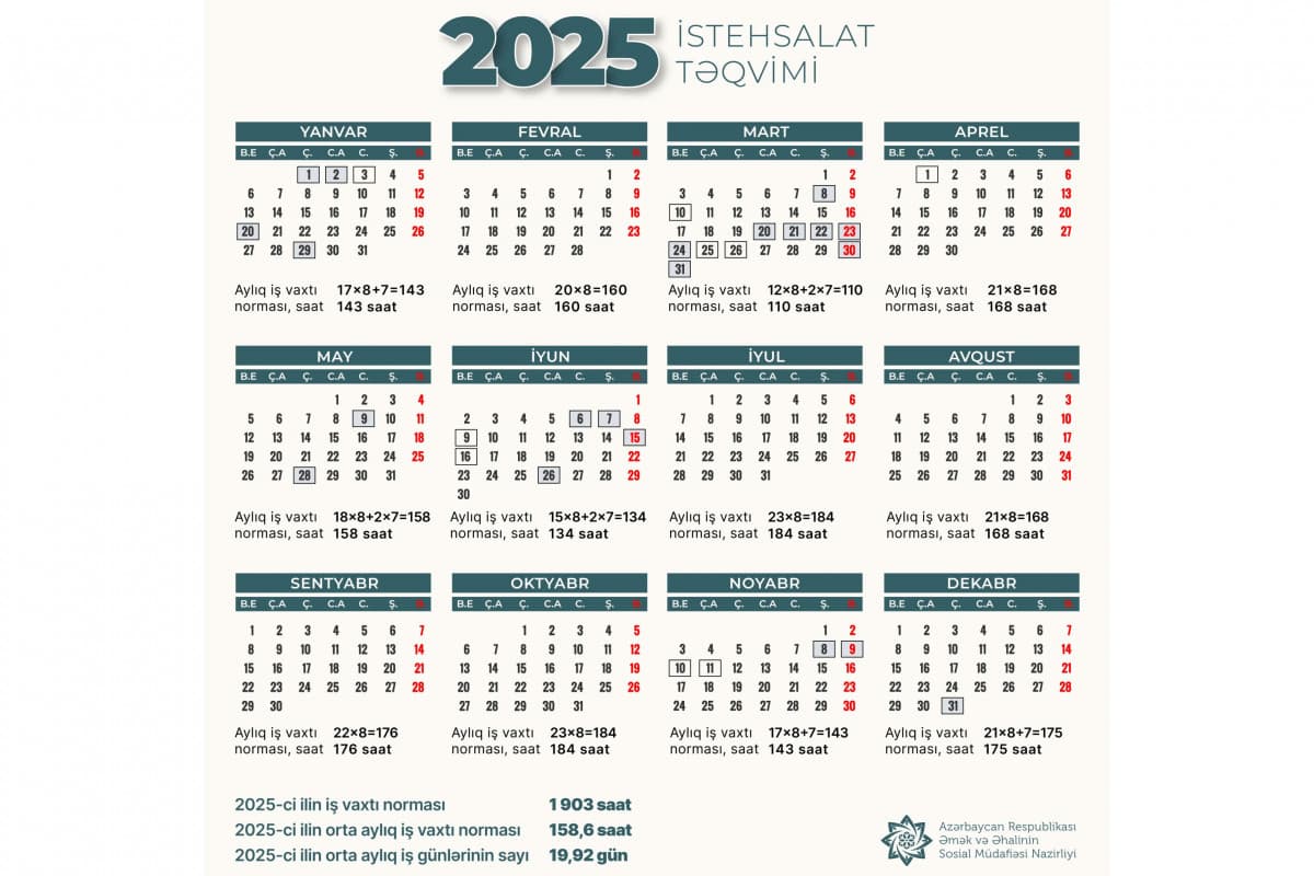2025-ci ilin iş təqvimi və bayram günləri açıqlanıb 2025-ci ilin iş təqvimi və bayram günləri açıqlanıb