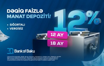 Bank of Baku-da depozit faizləri dəqiq oldu: 12 və 18 ay üzrə illik 12%