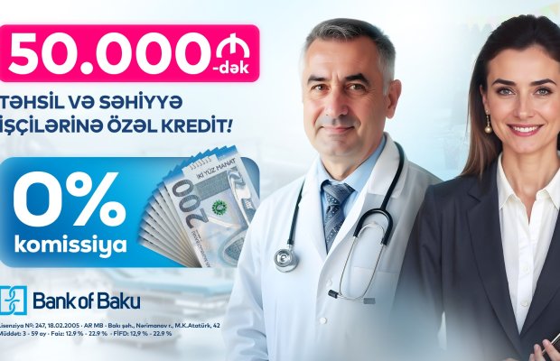 Bank of Baku-dan TƏHSİL və SƏHİYYƏ işçilərinə özəl 50.000 AZN-dək KOMİSSİYASIZ kredit